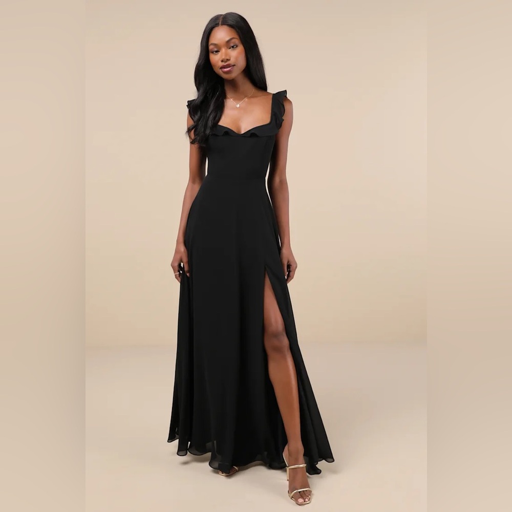 Lulus Dreamy Admiration Black Ruffled Maxi Dress - Picture 1 of 7